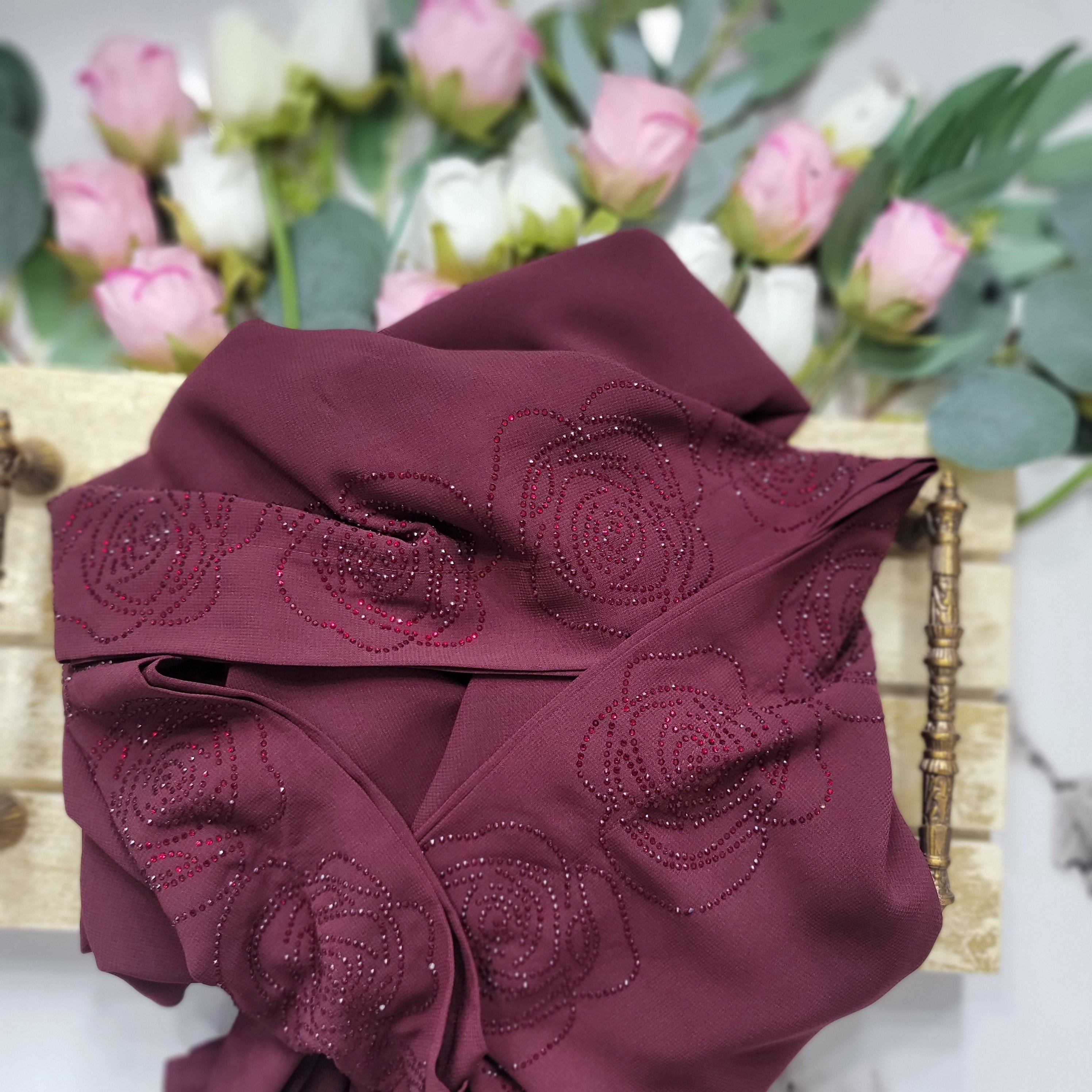 Rose Stone Work Chadar - Korean Chiffon