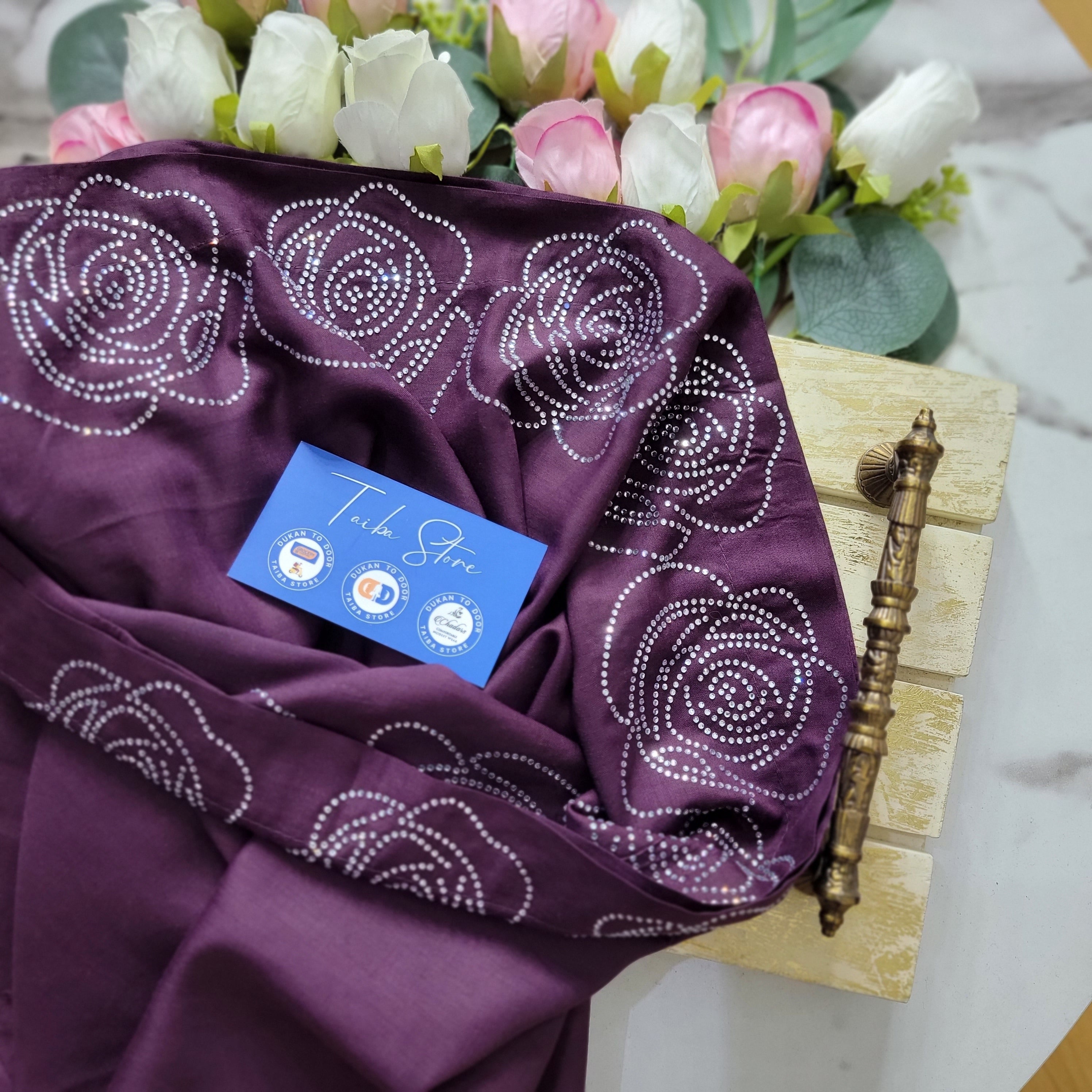 Rose Stone Work Chadar – Swiss Lawn Fabric