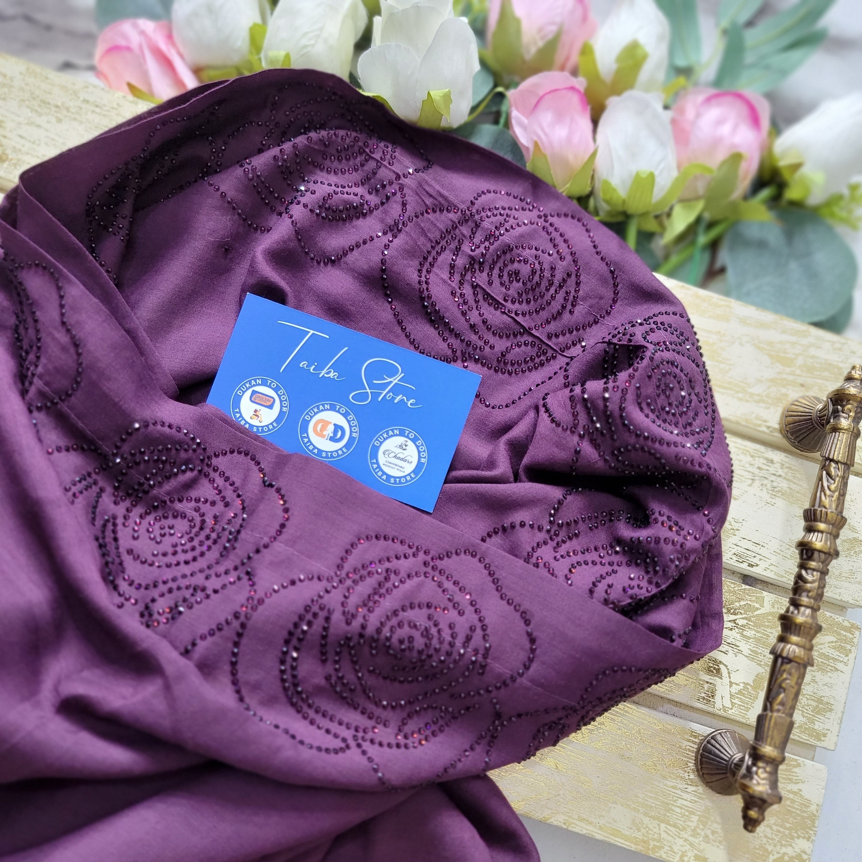 Rose Stone Work Chadar – Swiss Lawn Fabric