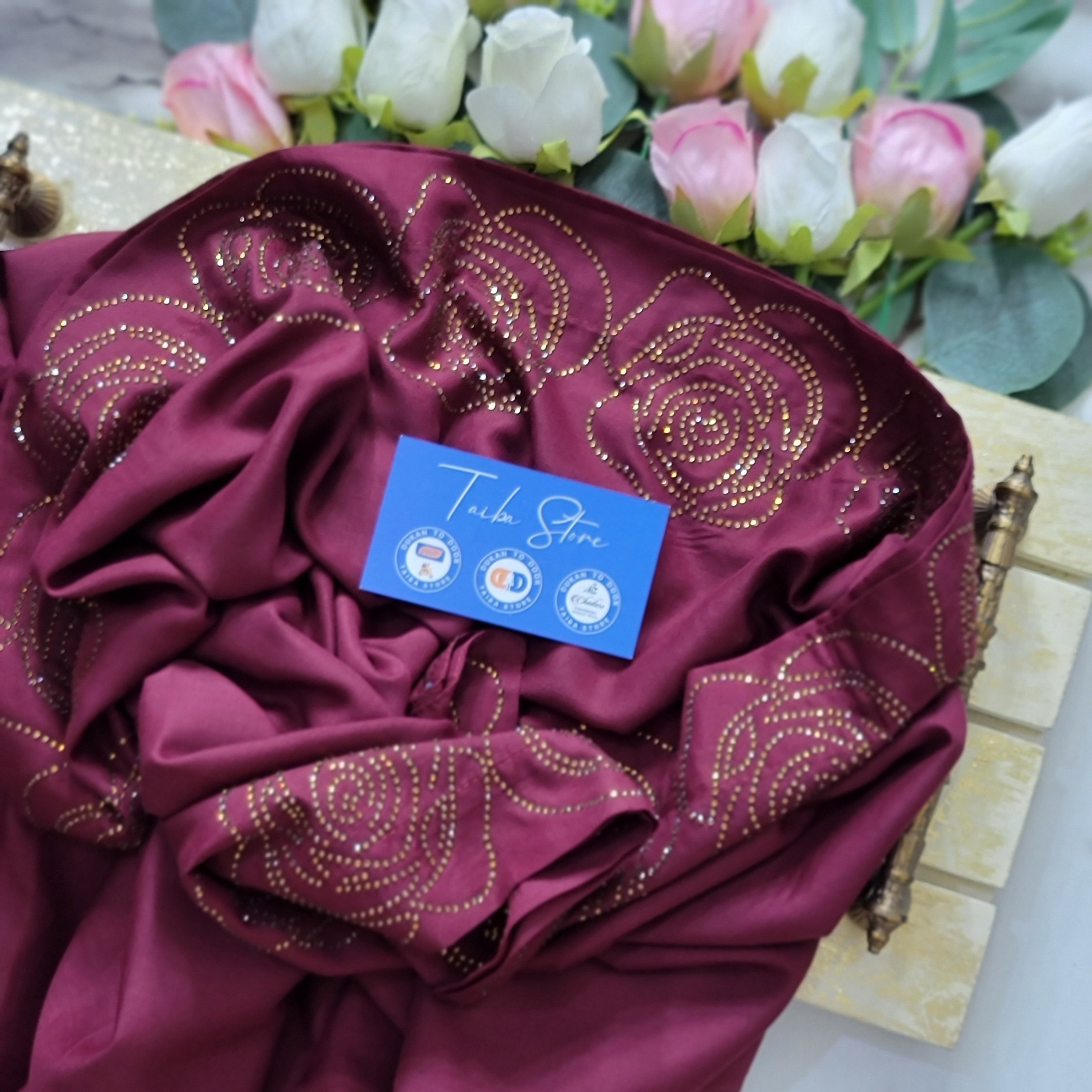 Rose Stone Work Chadar – Swiss Lawn Fabric