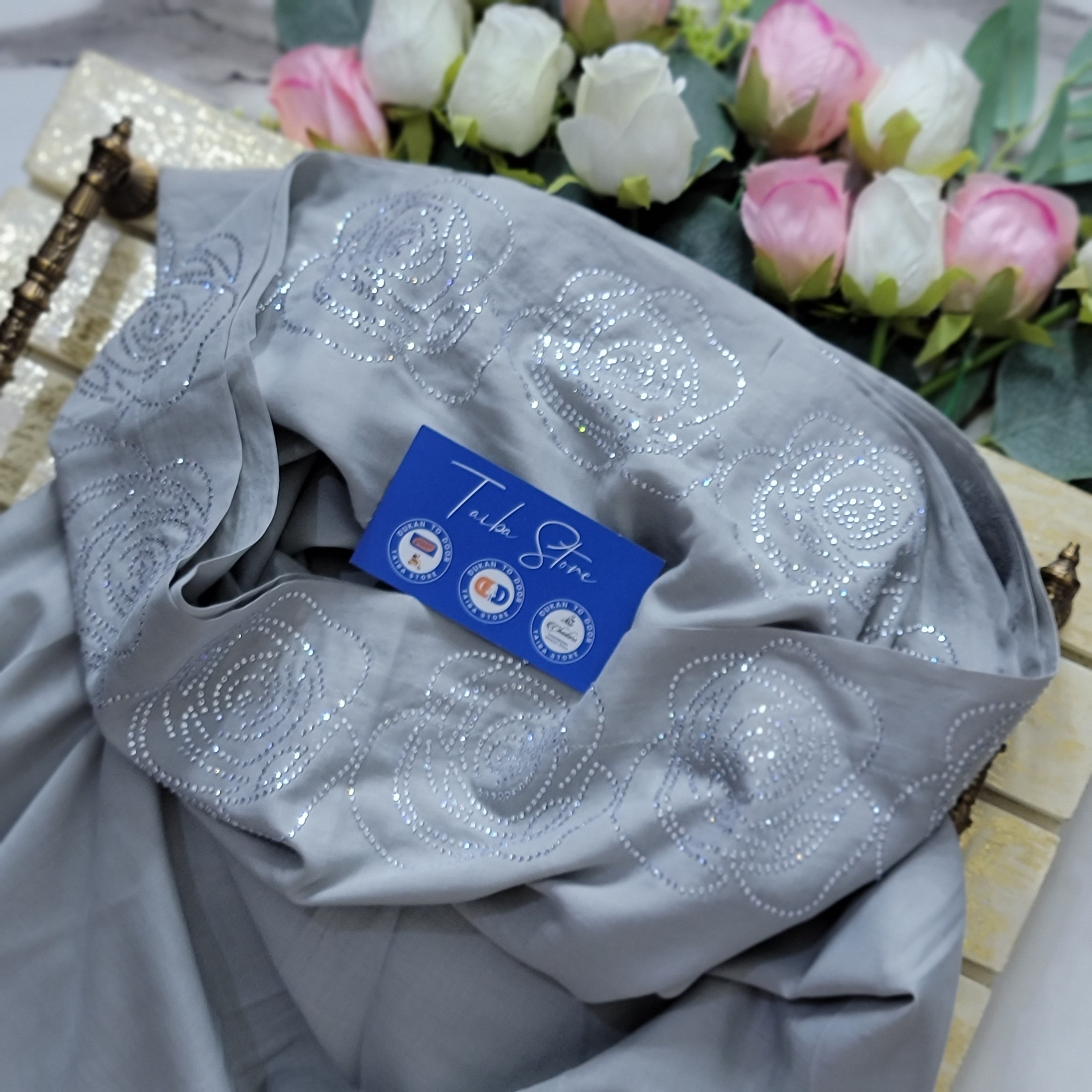 Rose Stone Work Chadar – Swiss Lawn Fabric