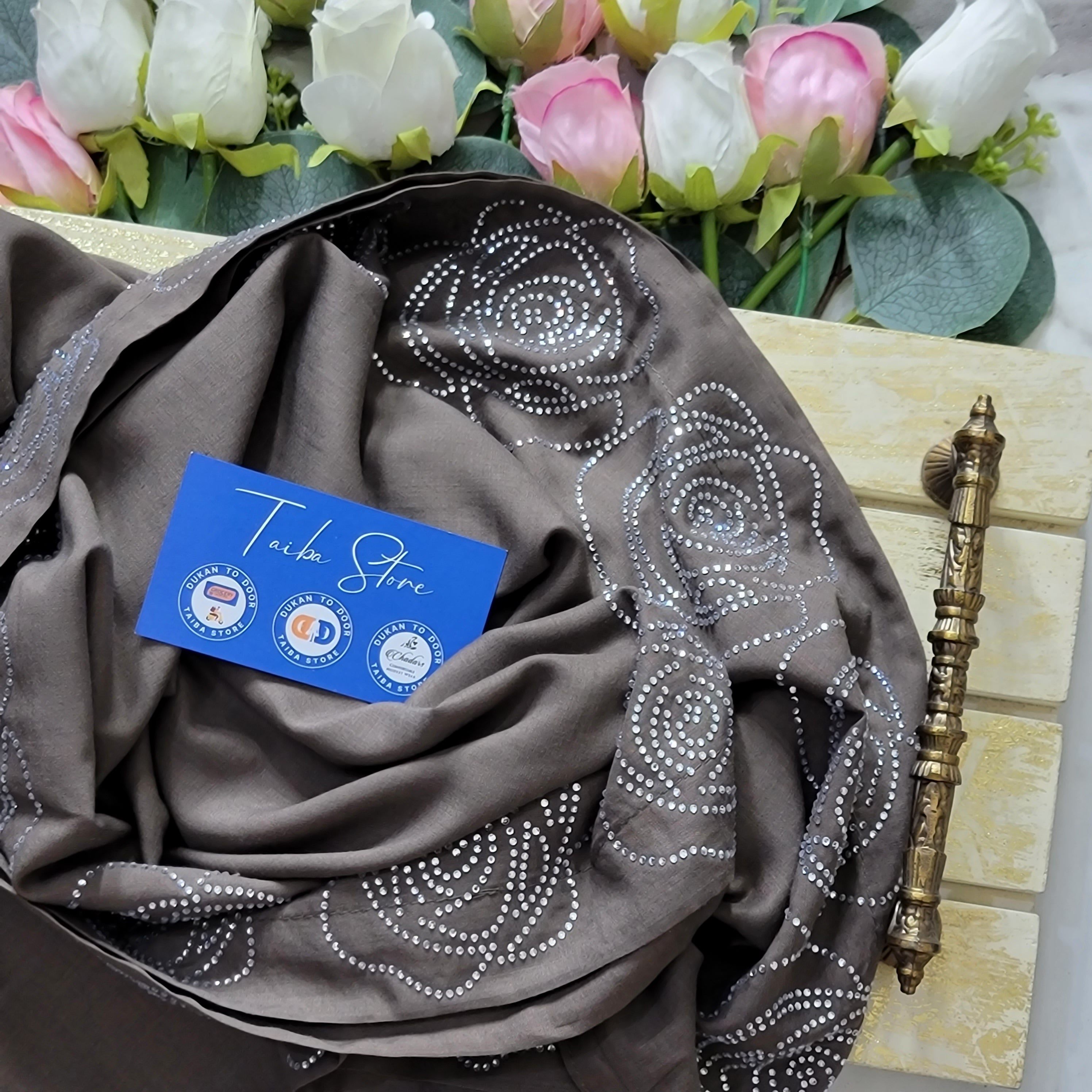 Rose Stone Work Chadar – Swiss Lawn Fabric