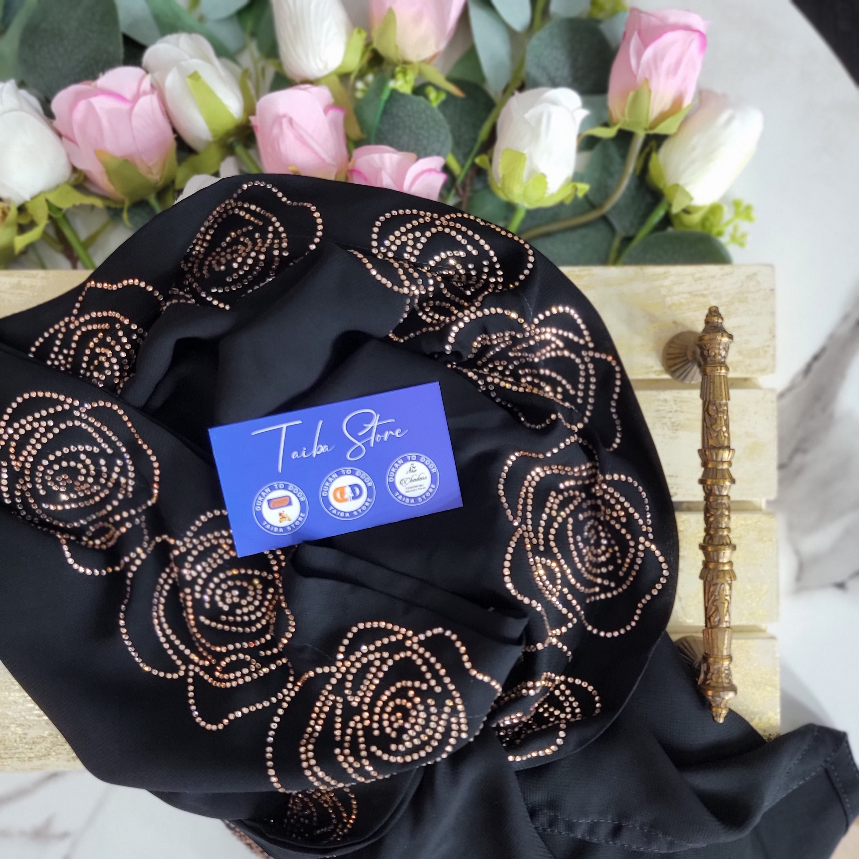 Rose Stone Work Chadar - Korean Chiffon