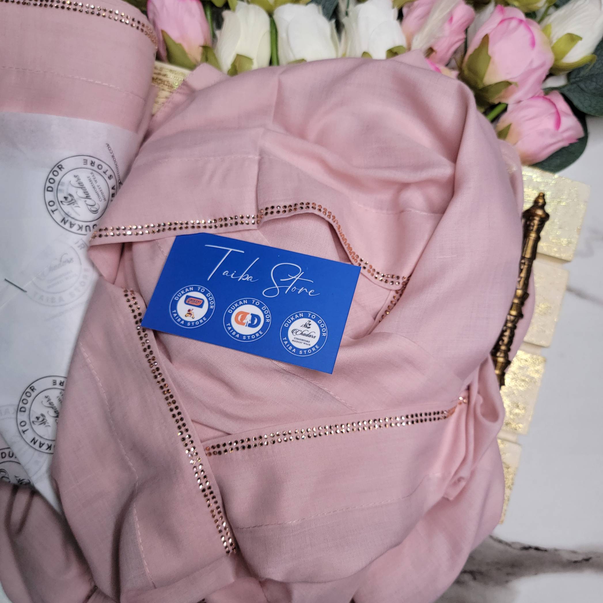 Swiss Lawn pink chadar with StoneLine border – lightweight breathable fabric