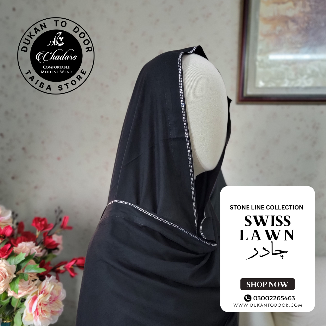 Swiss Lawn Chadar (Black with White Stones)