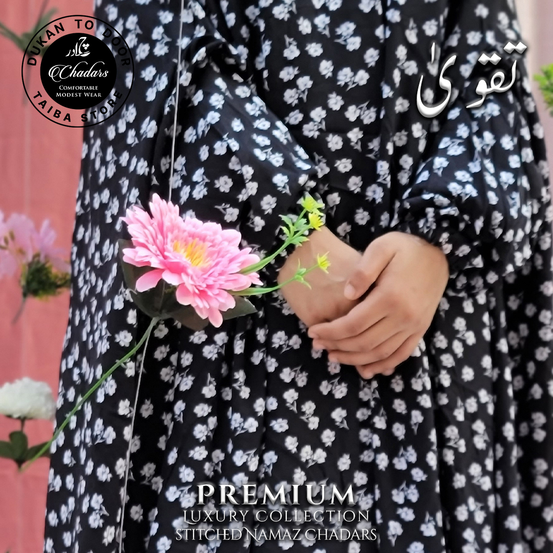 Floral Namaz Chadar With Sleeves (Black Floral)