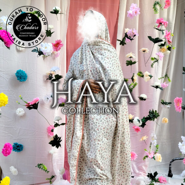 Off White floral printed Namaz chadar with lace border from Haya Collection