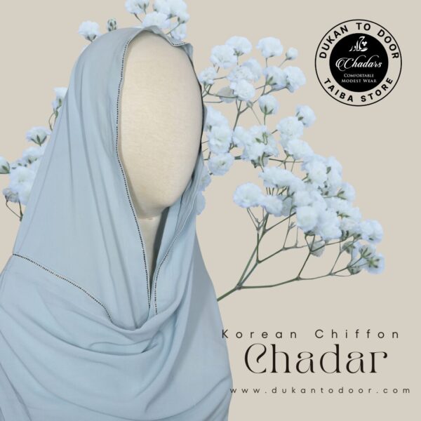 Korean Chiffon Chadar in Powder Blue with Single Stone Line Border