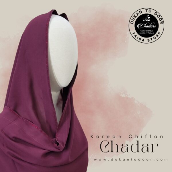 Korean Chiffon Chadar in Maroon with Double Stone Line Border