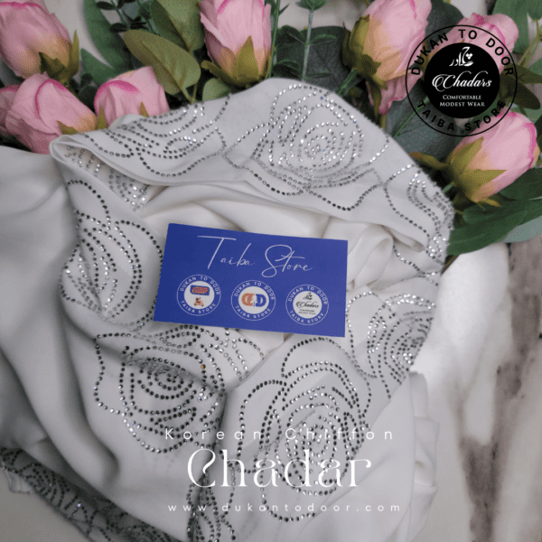 Korean Chiffon Chadar (White Floral Stone)